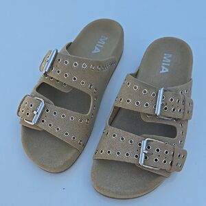 MIA Beige Buckle Slide Sandals